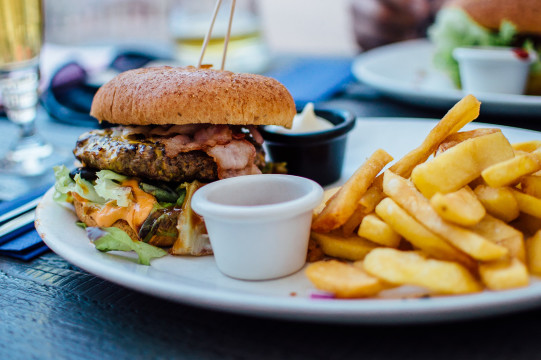 A chophouse burger with steak fries