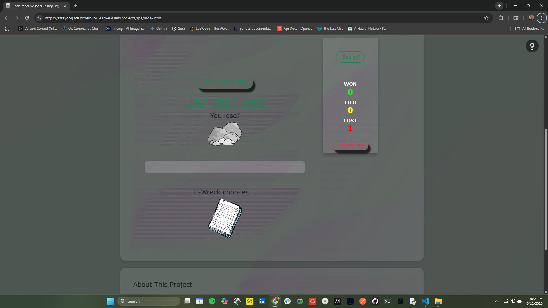 A Rock, Paper, Scissors Game